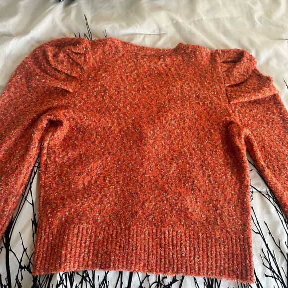 Karl Lagerfeld Paris orange ruffle shoulder cardigan sweater, wool blend, medium - Picture 12 of 14